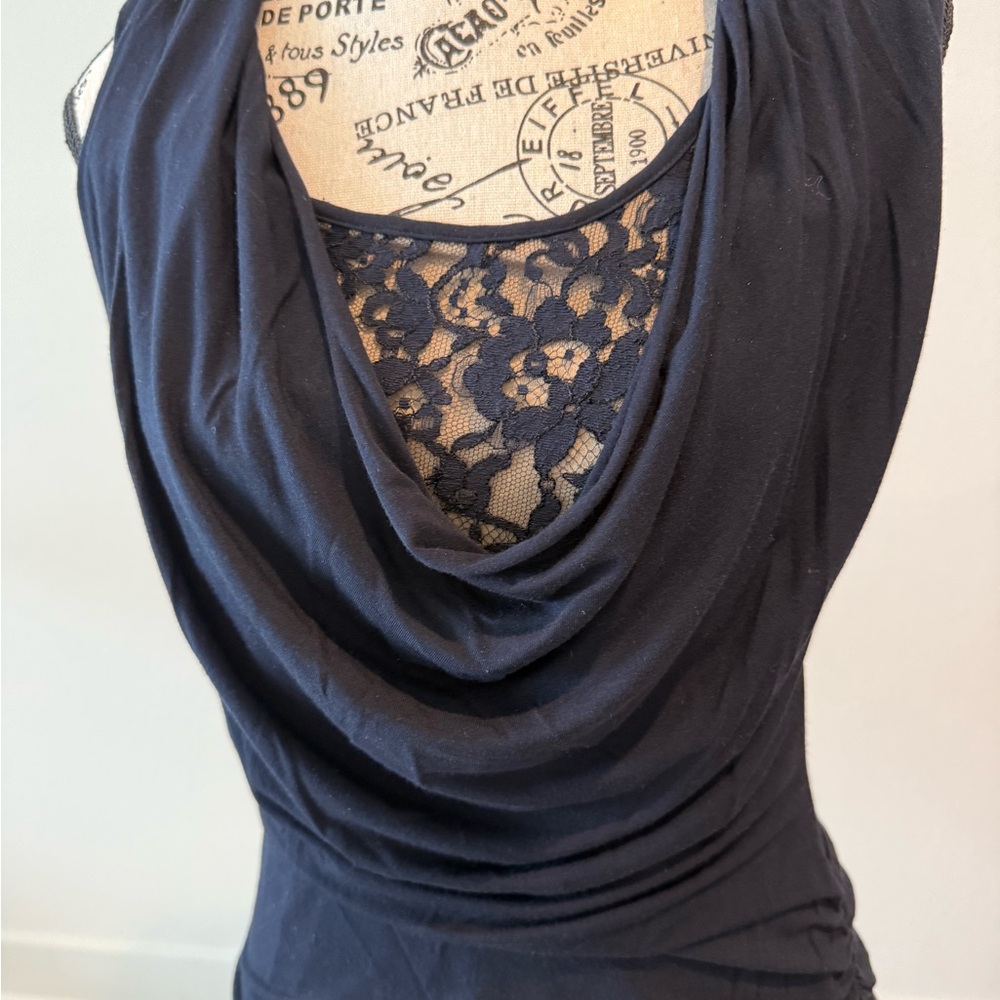 Bailey 44 Navy Top with Lace Accent